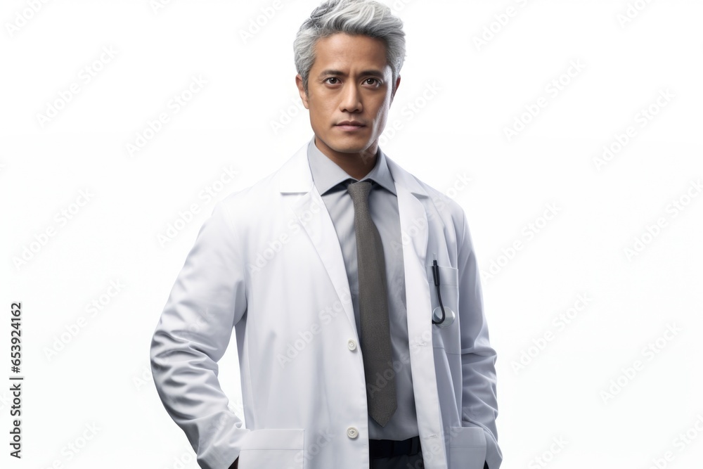 A professional man wearing a white lab coat and tie. This image can be used to represent a scientist, doctor, or researcher in various settings. A professional man wearing a white lab coat and tie. This image can be used to represent a scientist, doctor, or researcher in various settings.