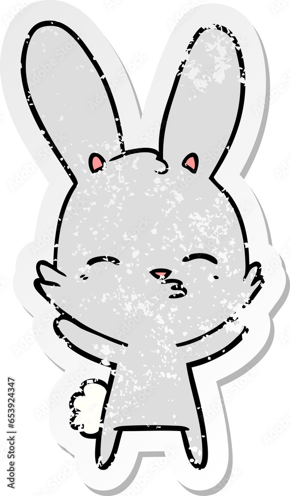 distressed sticker of a curious bunny cartoon distressed sticker of a curious bunny cartoon