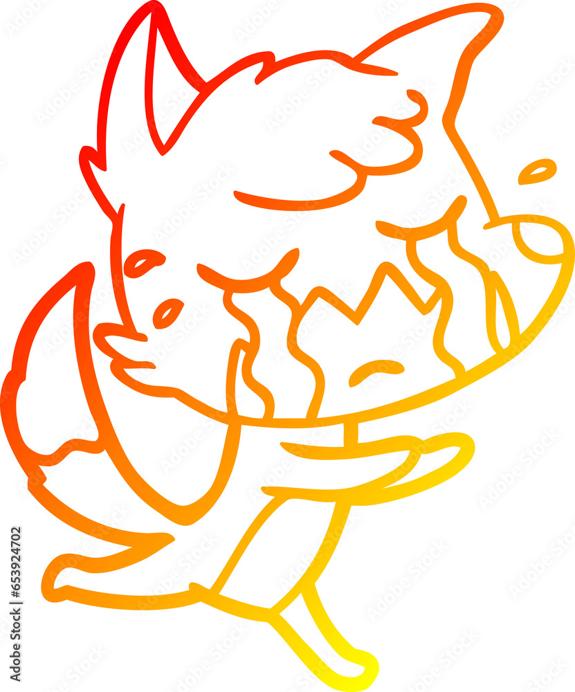 warm gradient line drawing of a crying fox cartoon warm gradient line drawing of a crying fox cartoon