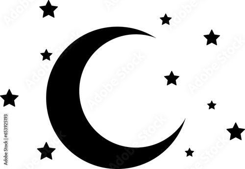 vector illustration of the moon and stars on a transparent background