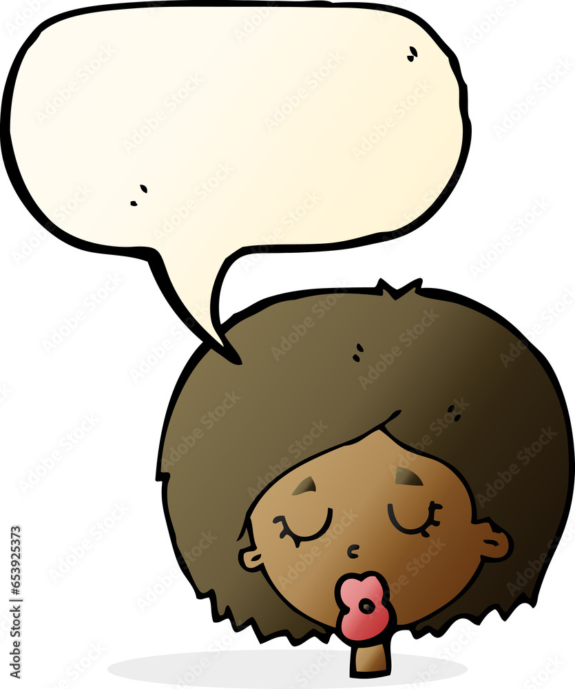 cartoon woman with eyes closed with speech bubble cartoon woman with eyes closed with speech bubble