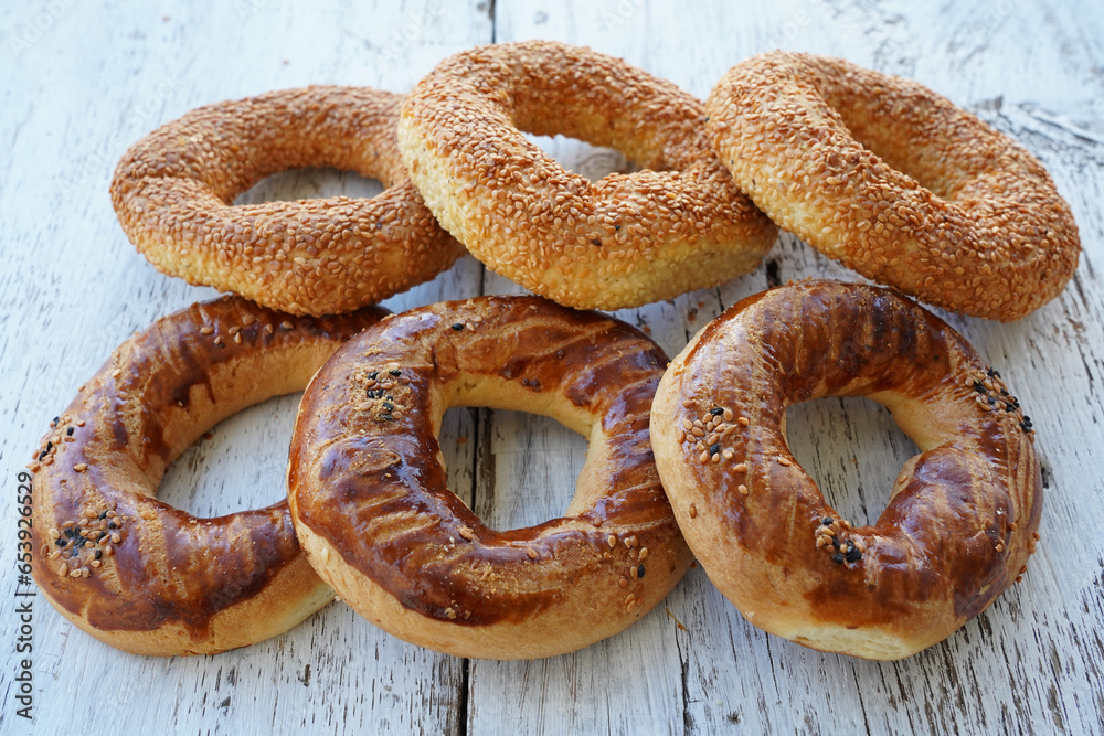 Kandil simidi Turkish Bagel with sesame seeds. Kandil simidi Turkish Bagel with sesame seeds.