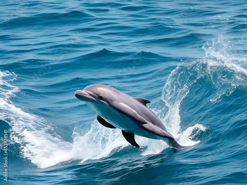 Un delfín saltando entre las olas en el mar. IA Generativa