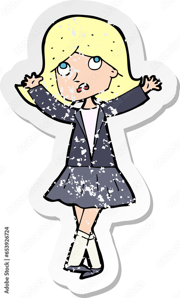 retro distressed sticker of a cartoon unhappy girl retro distressed sticker of a cartoon unhappy girl