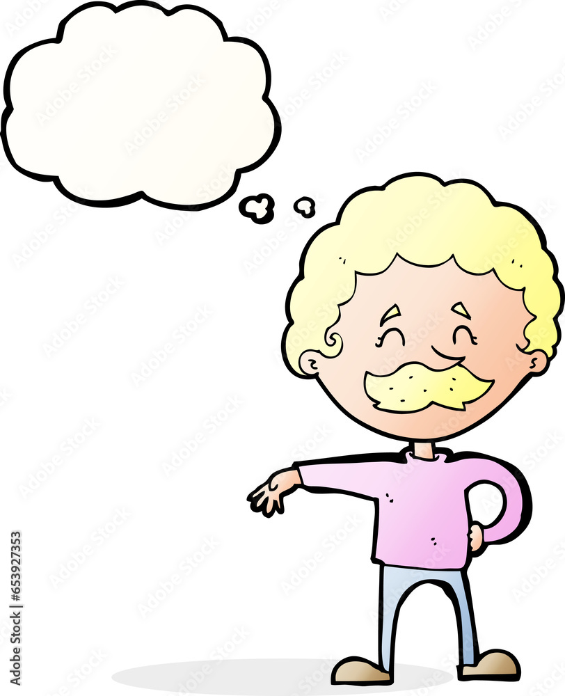cartoon man making camp gesture with thought bubble cartoon man making camp gesture with thought bubble