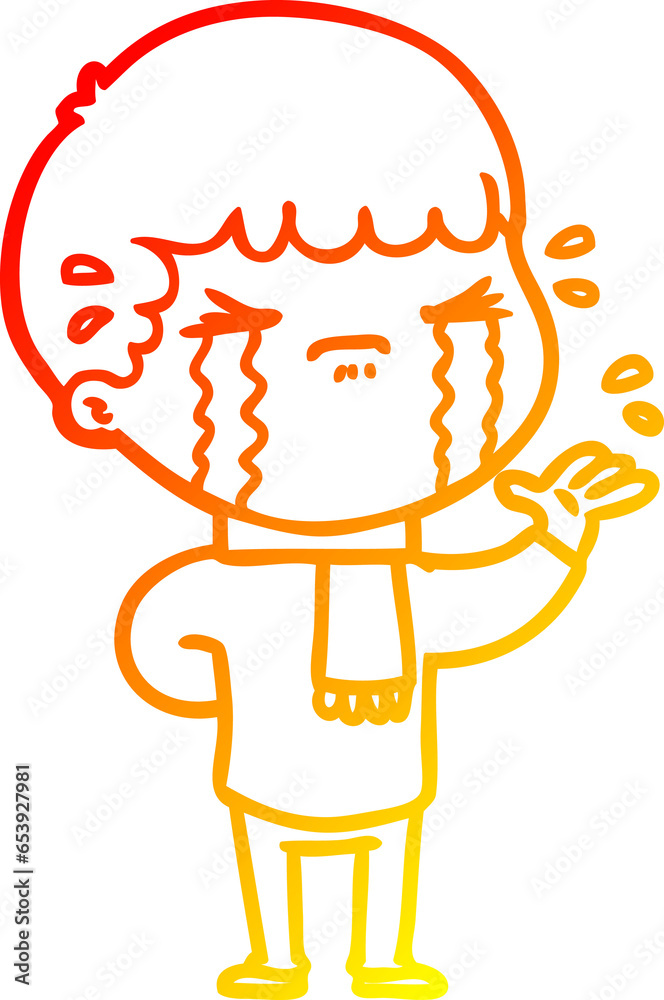 warm gradient line drawing of a cartoon man crying warm gradient line drawing of a cartoon man crying