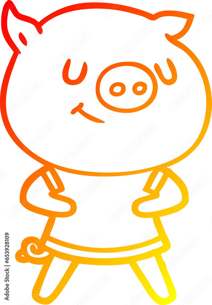 warm gradient line drawing of a happy cartoon pig warm gradient line drawing of a happy cartoon pig