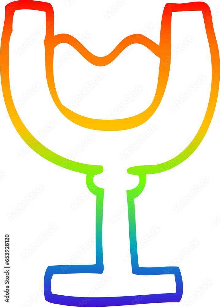 rainbow gradient line drawing of a cartoon glass of wine
