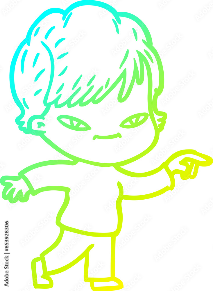 cold gradient line drawing of a cartoon happy woman cold gradient line drawing of a cartoon happy woman