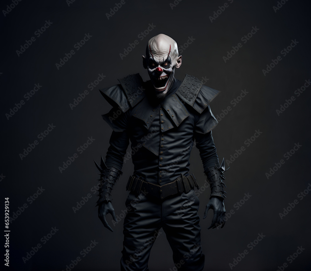 Portrait of a creepy scary bald clown with sharp teeth Portrait of a creepy scary bald clown with sharp teeth