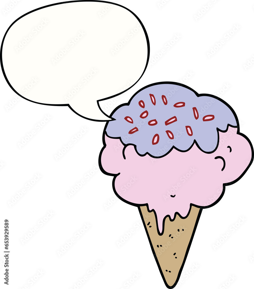 cartoon ice cream with speech bubble