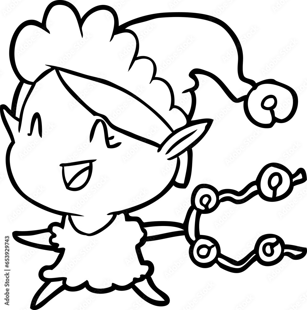 line drawing of a happy christmas elf