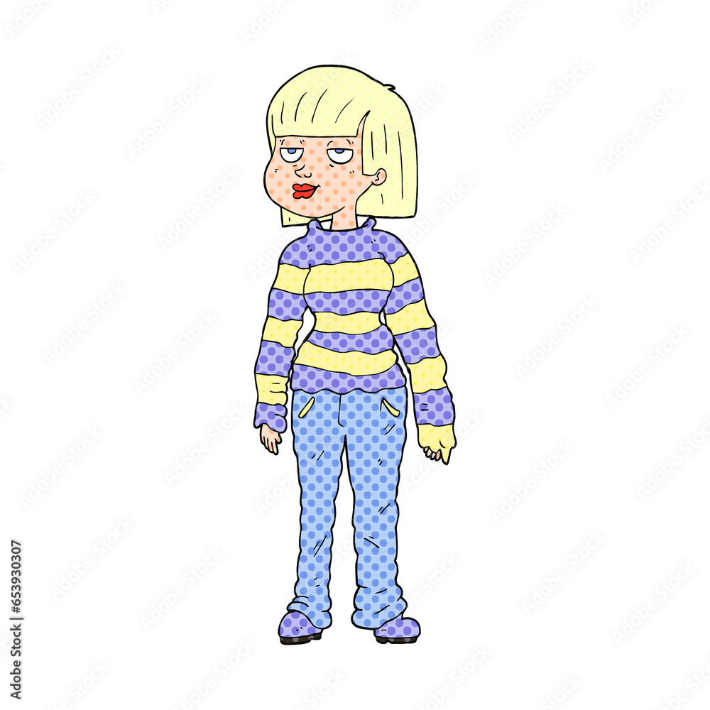 freehand drawn cartoon woman in casual clothes