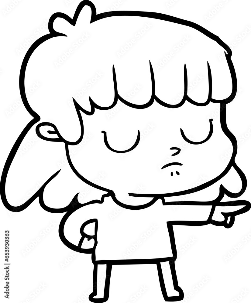 cartoon indifferent woman;pointing cartoon indifferent woman;pointing