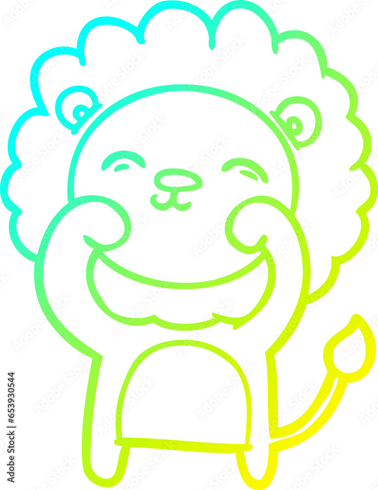cold gradient line drawing of a cartoon lion