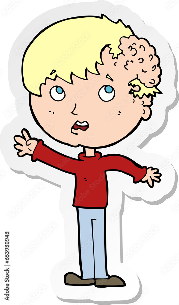 sticker of a cartoon boy with growth on head