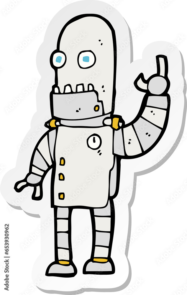 sticker of a cartoon waving robot