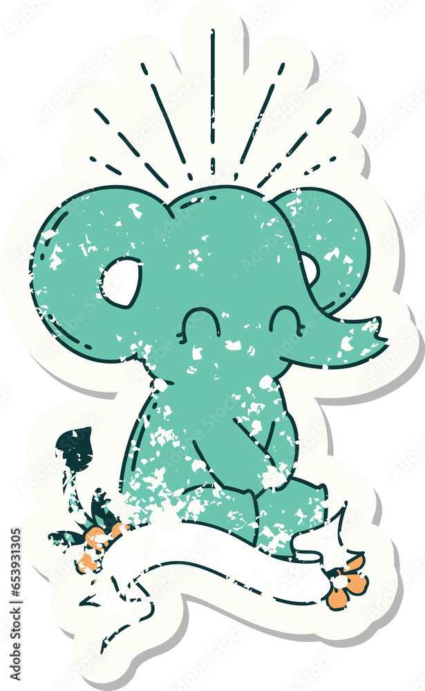 Obraz premium worn old sticker of a tattoo style cute elephant