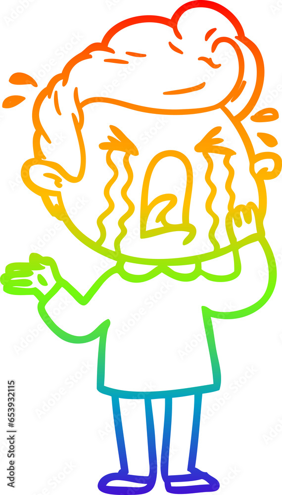 Obraz premium rainbow gradient line drawing of a cartoon crying man