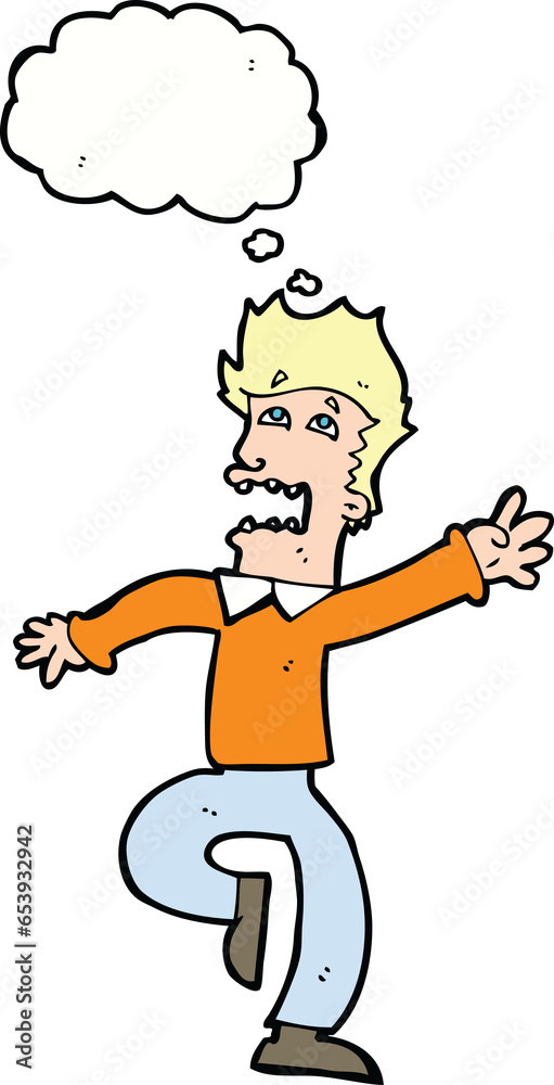 Fototapeta premium cartoon man panicking with thought bubble