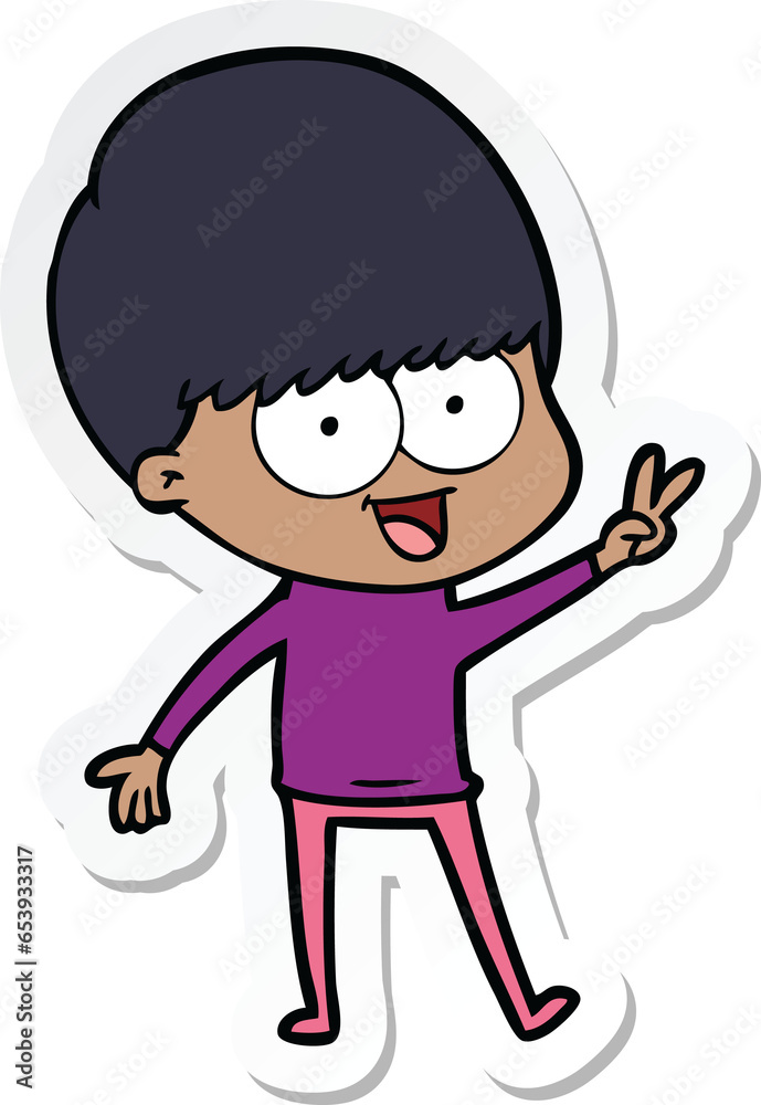 sticker of a happy cartoon boy waving sticker of a happy cartoon boy waving