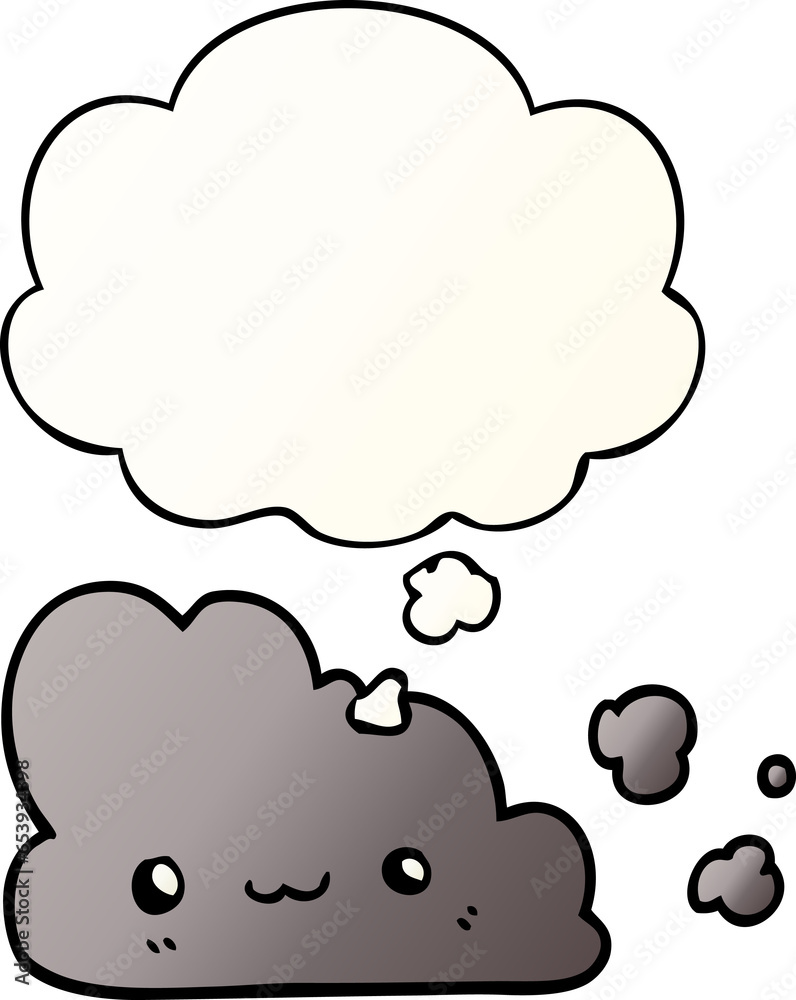 cute cartoon cloud with thought bubble in smooth gradient style cute cartoon cloud with thought bubble in smooth gradient style