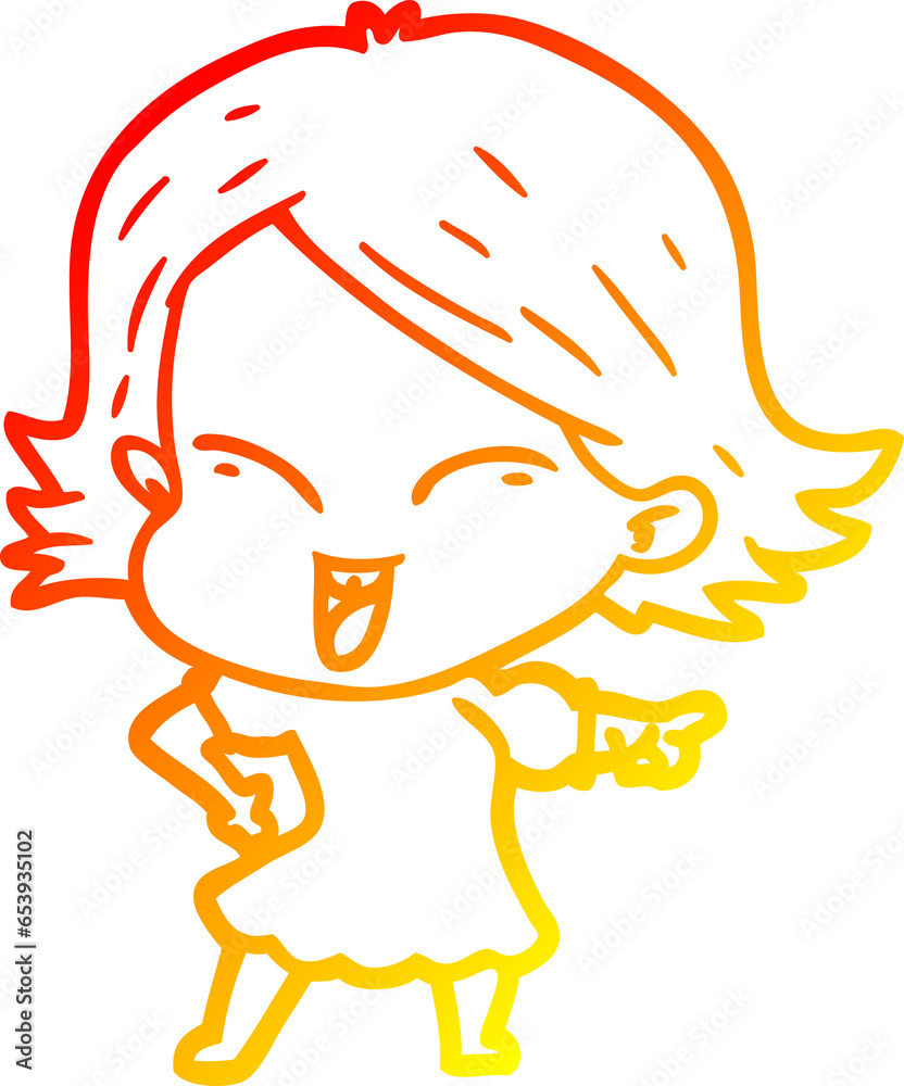 warm gradient line drawing of a happy cartoon girl warm gradient line drawing of a happy cartoon girl