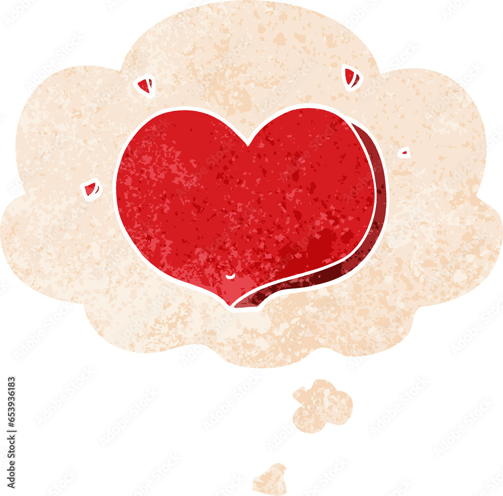 cartoon love heart with thought bubble in grunge distressed retro textured style cartoon love heart with thought bubble in grunge distressed retro textured style
