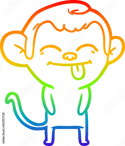 rainbow gradient line drawing of a funny cartoon monkey