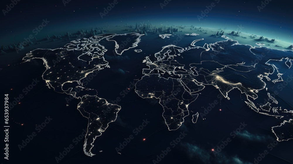 Naklejka premium Minimalistic world map in moonlight, with dark, mysterious atmosphere