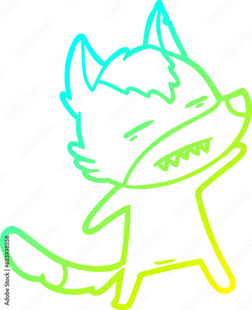 cold gradient line drawing of a cartoon wolf showing teeth cold gradient line drawing of a cartoon wolf showing teeth