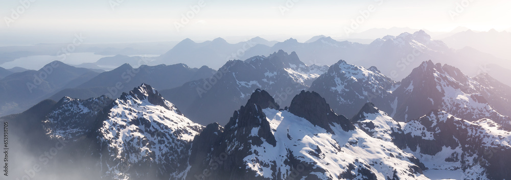 Canadian Mountain Landscape on the West Coast of Pacific Ocean. Aerial Nature Background Panorama.