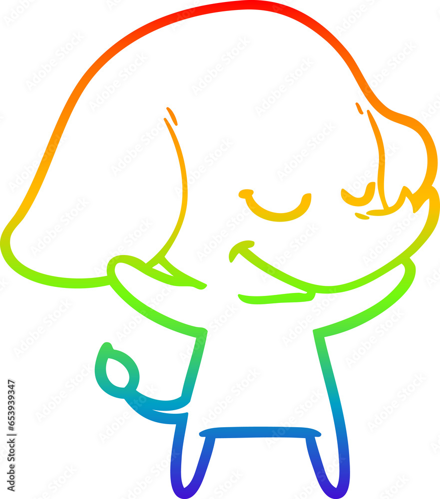 rainbow gradient line drawing of a cartoon smiling elephant rainbow gradient line drawing of a cartoon smiling elephant