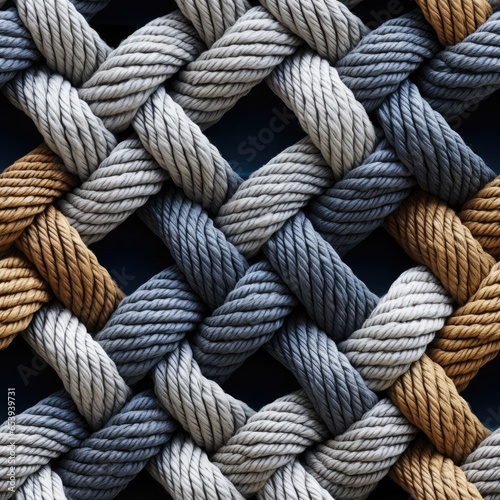 Close-up seamless pattern of ropes and twines twisted and platted into an interesting arrangement.