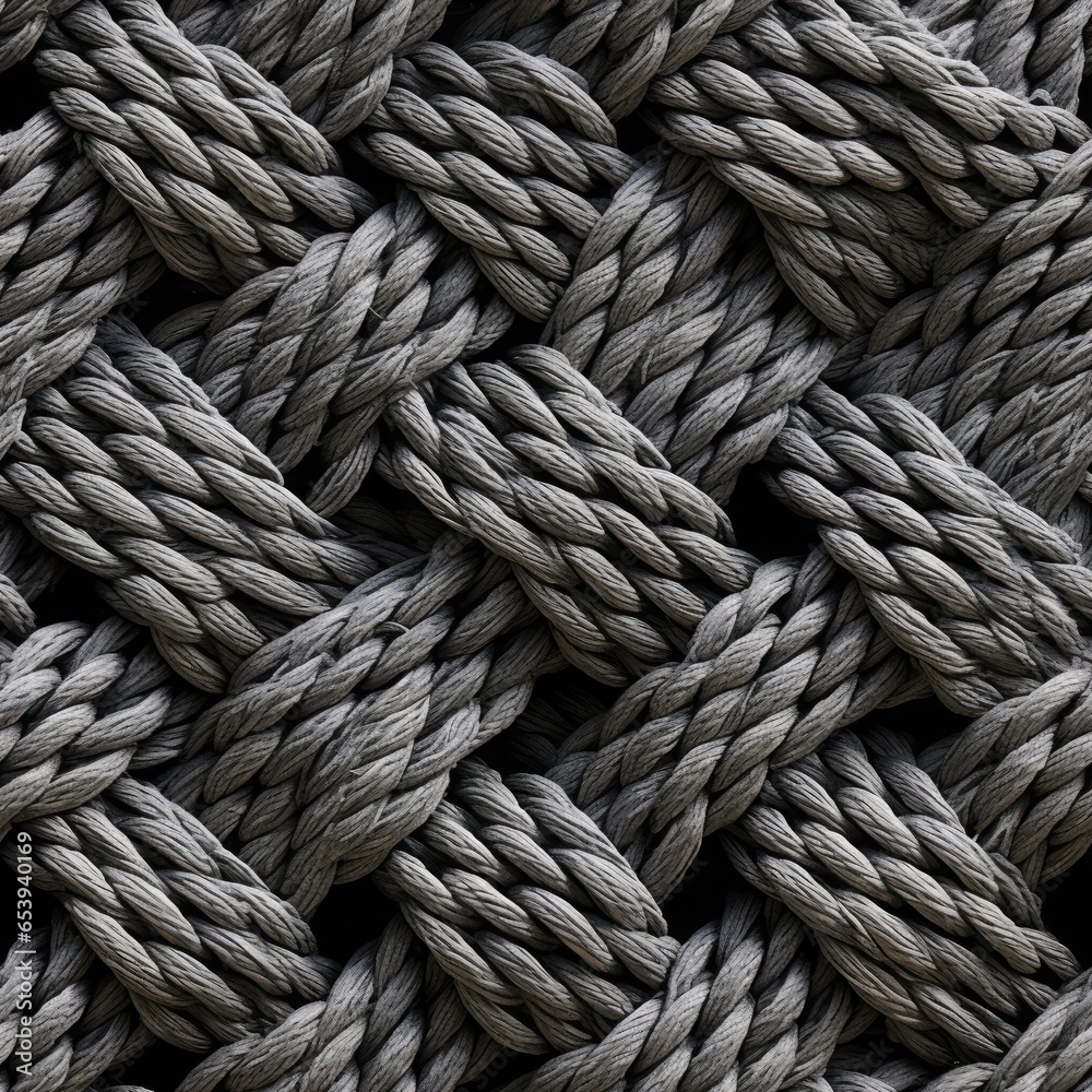 Close-up seamless pattern of ropes and twines twisted and platted into an interesting arrangement.