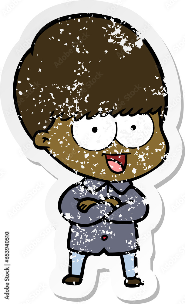 distressed sticker of a happy cartoon boy distressed sticker of a happy cartoon boy