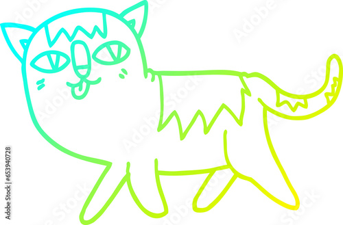 cold gradient line drawing of a cartoon funny cat