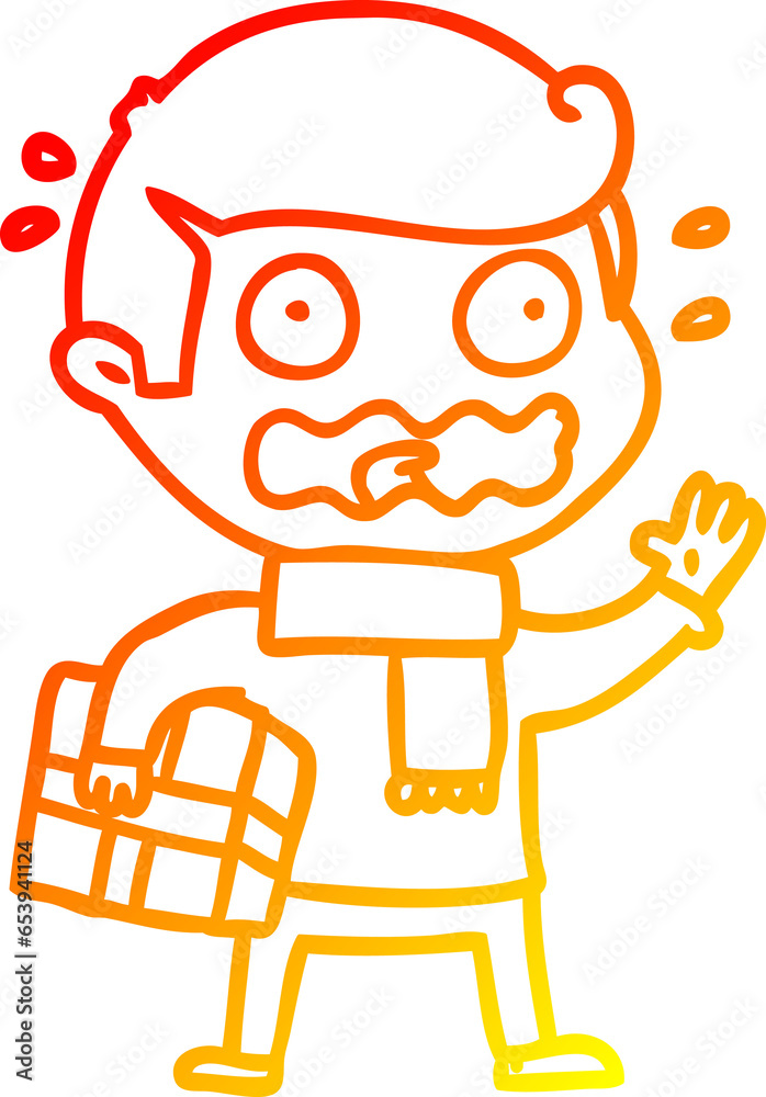 warm gradient line drawing of a cartoon man totally stressed out