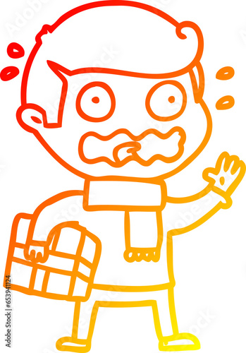 warm gradient line drawing of a cartoon man totally stressed out