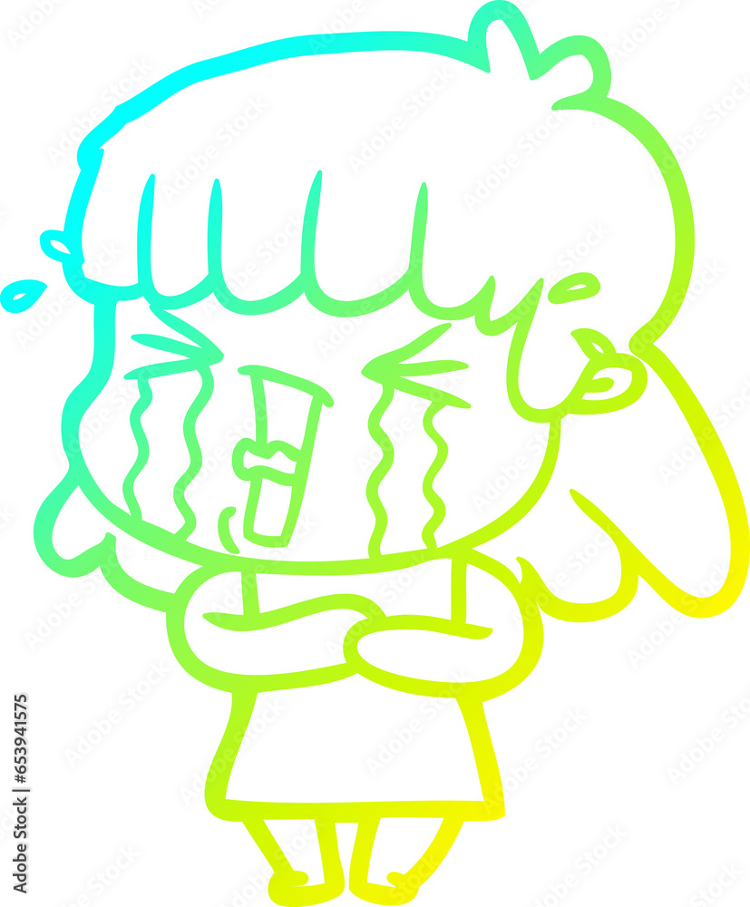 cold gradient line drawing of a cartoon woman cold gradient line drawing of a cartoon woman