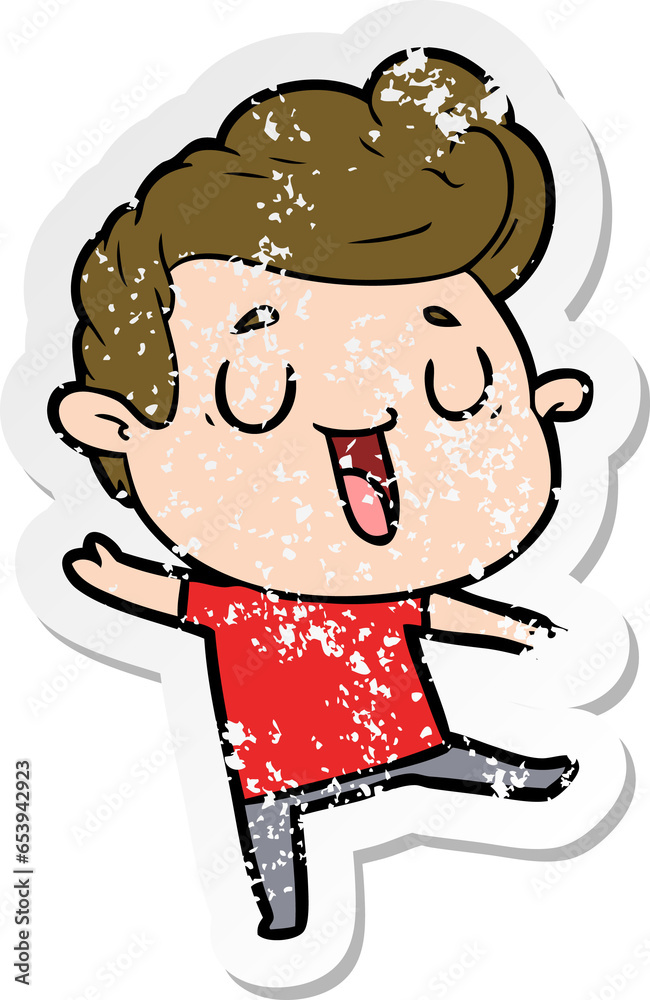 Fototapeta premium distressed sticker of a happy cartoon man