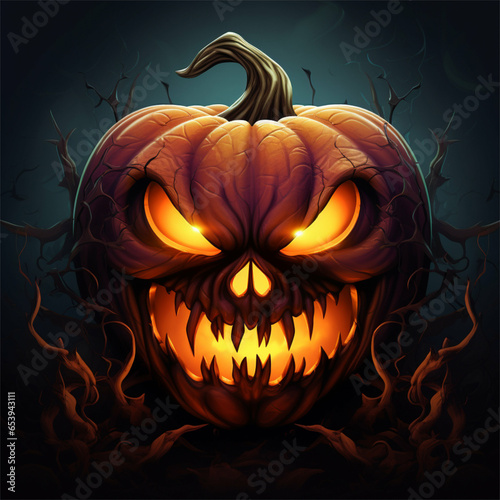 Spooky Pumpkin Stock Photo: Eerie Halloween Jack-O'-Lantern Images for a Haunting Season - Perfect for Fall and Halloween Designs to Send Chills Down Your Spine - GENERATIVE ART 
