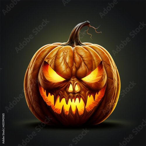 Spooky Pumpkin Stock Photo: Eerie Halloween Jack-O'-Lantern Images for a Haunting Season - Perfect for Fall and Halloween Designs to Send Chills Down Your Spine - GENERATIVE ART ( AI tool )