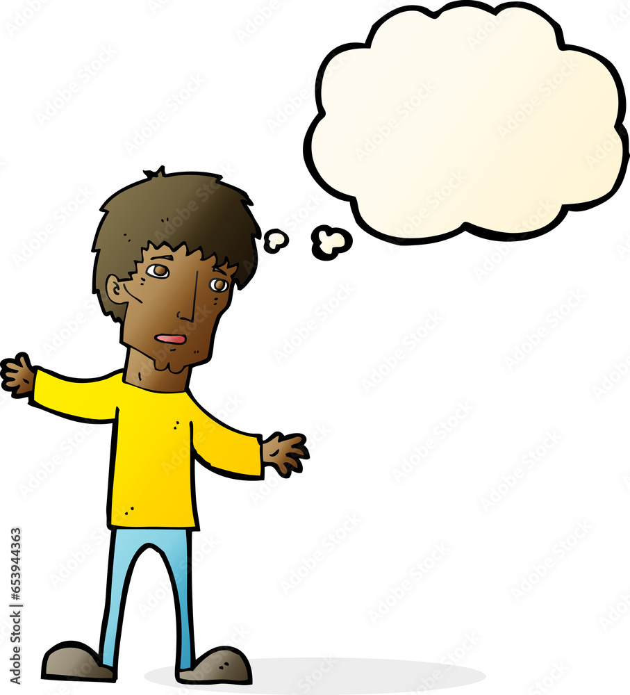 Fototapeta premium cartoon worried man with thought bubble