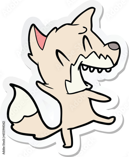 sticker of a laughing fox cartoon