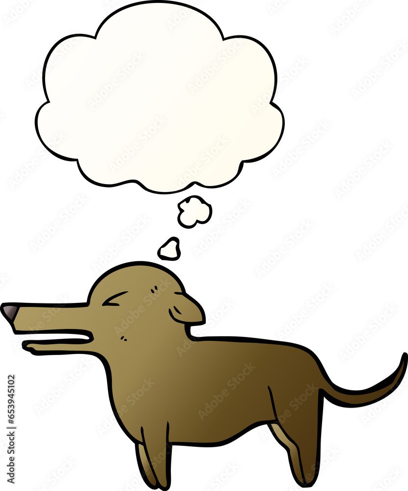 Fototapeta premium cartoon dog with thought bubble in smooth gradient style