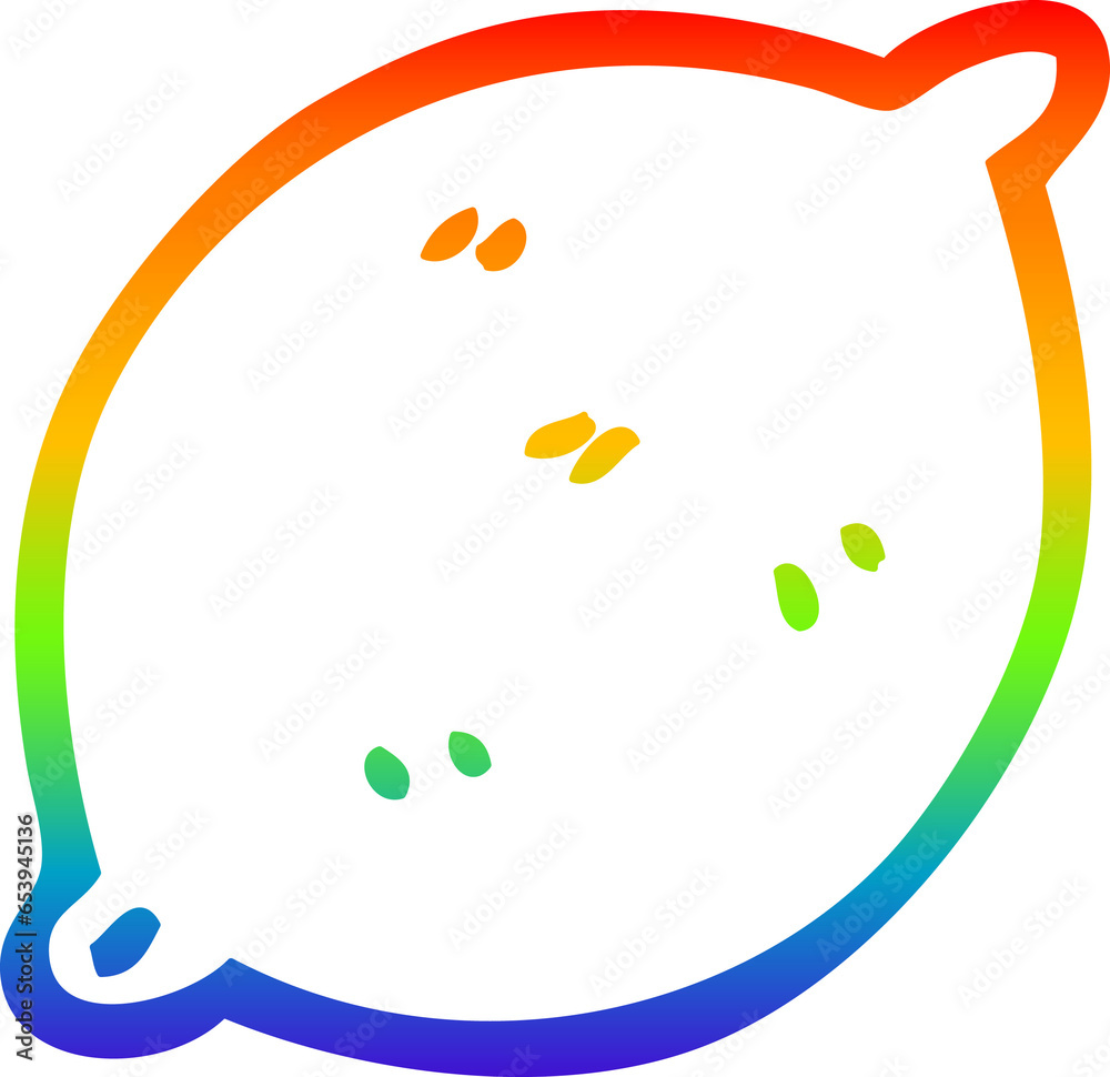 rainbow gradient line drawing of a cartoon lime fruit