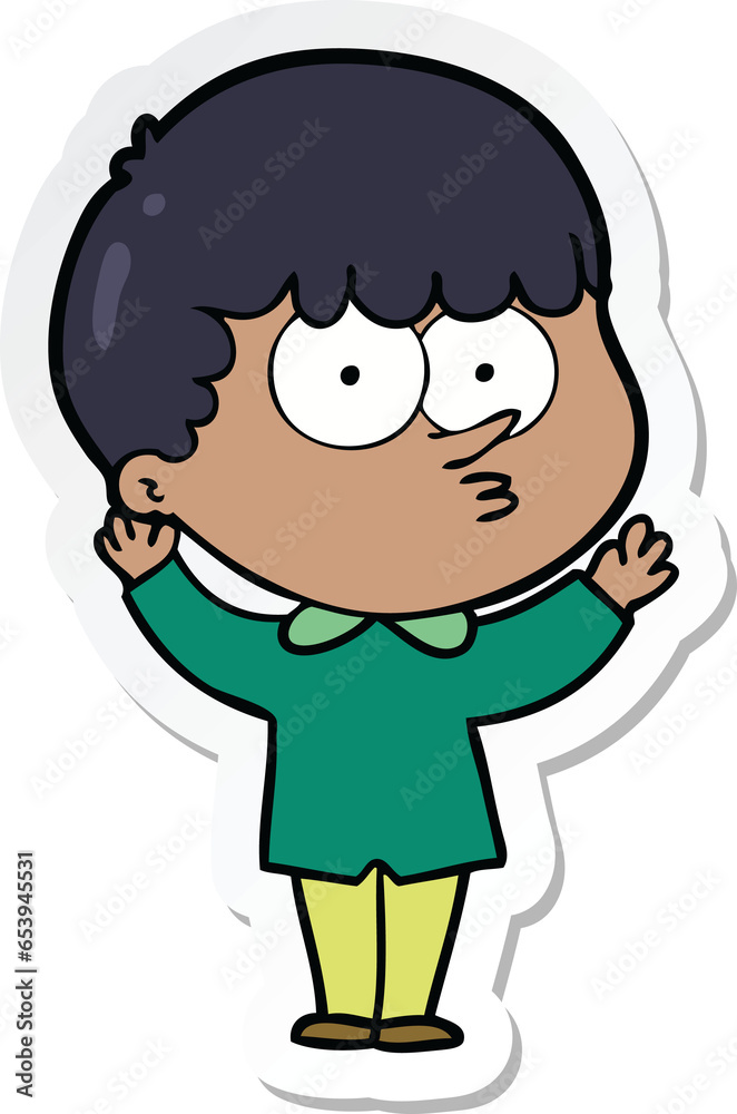 sticker of a cartoon curious boy sticker of a cartoon curious boy