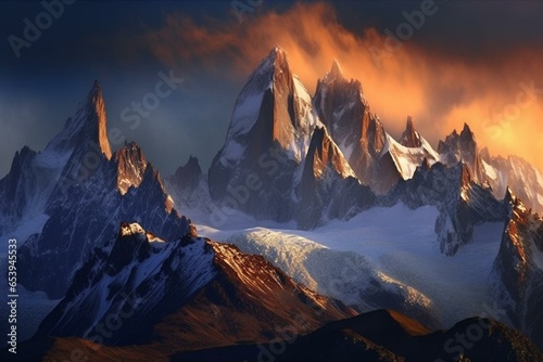 Impressive peaks, peaceful landscape, thrilling outdoors. Generative AI © Ryan