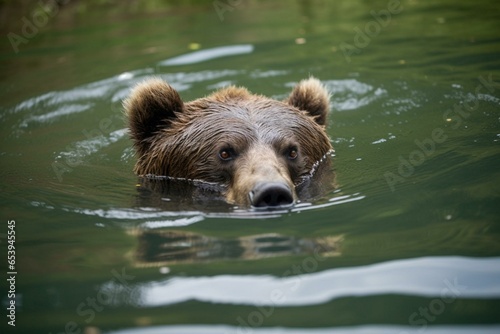 A bear swims and dives in the water. Generative AI